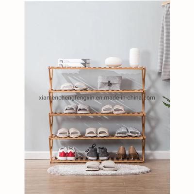 Hot Sales 4 Tiers Bamboo Wooden Foldable Shoe Rack Storge Shelf