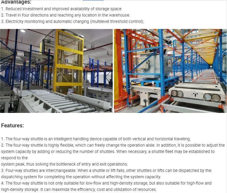Four-Way Shuttle Cart Racking System for Sales Warehouse Storage Racking