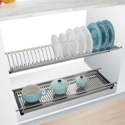 Built in Kitchen Cuoboard Shelf Storage Organizer Dish Inox Drying Rack 2 Tier Stainless Steel Kitchen Wall Drying Rack (SJ304C)