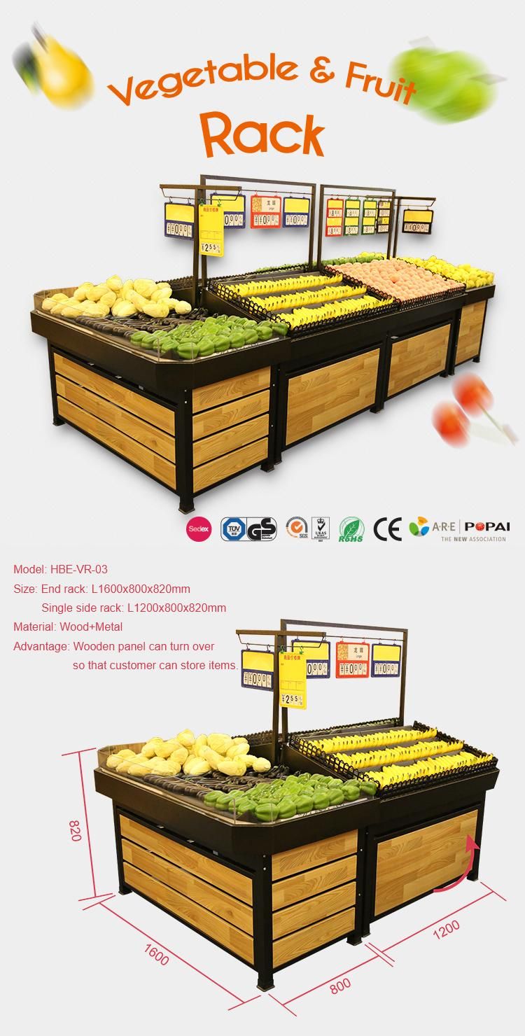 Supermarket Store Display Metal Wooden Metallic Fruit and Vegetable Display Supermarket Rack