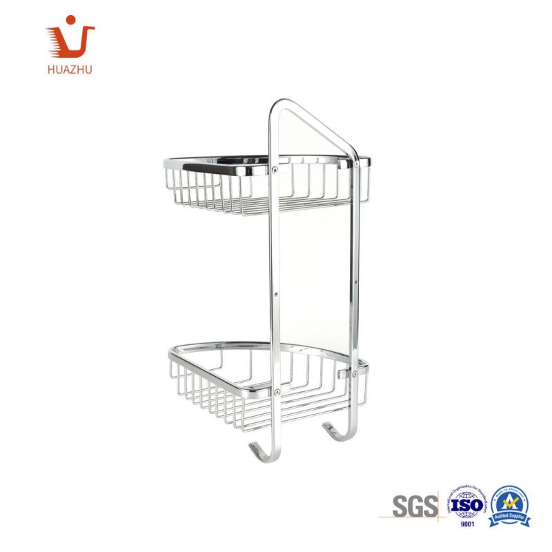 Zinc Alloy Chrome Plate Durable Double-Deck Brass Bathroom Rack Soap Basket