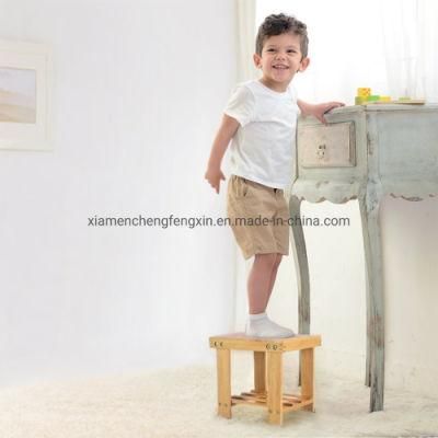 Multifunctional Kids Bamboo Stool, Step Stool with Storage Shelf