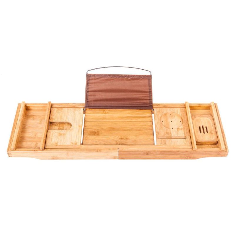 Expandable Bamboo Bathtub Caddy Tray for Bath Tub Using