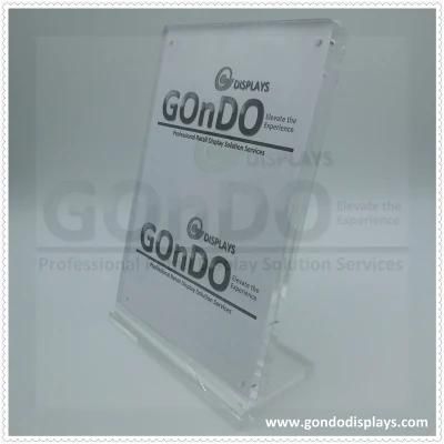 Acrylic Magnet Sign Holder for Tabletop, Magnetic Closure, Curved - Clear