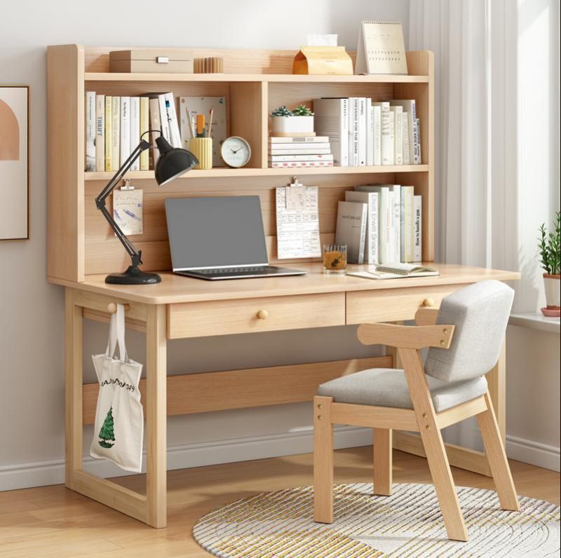 Solid Wood Legs Desk Bookshelf One Table Bedroom Simple Home Office Computer Desk Writing Desk Student Study Table