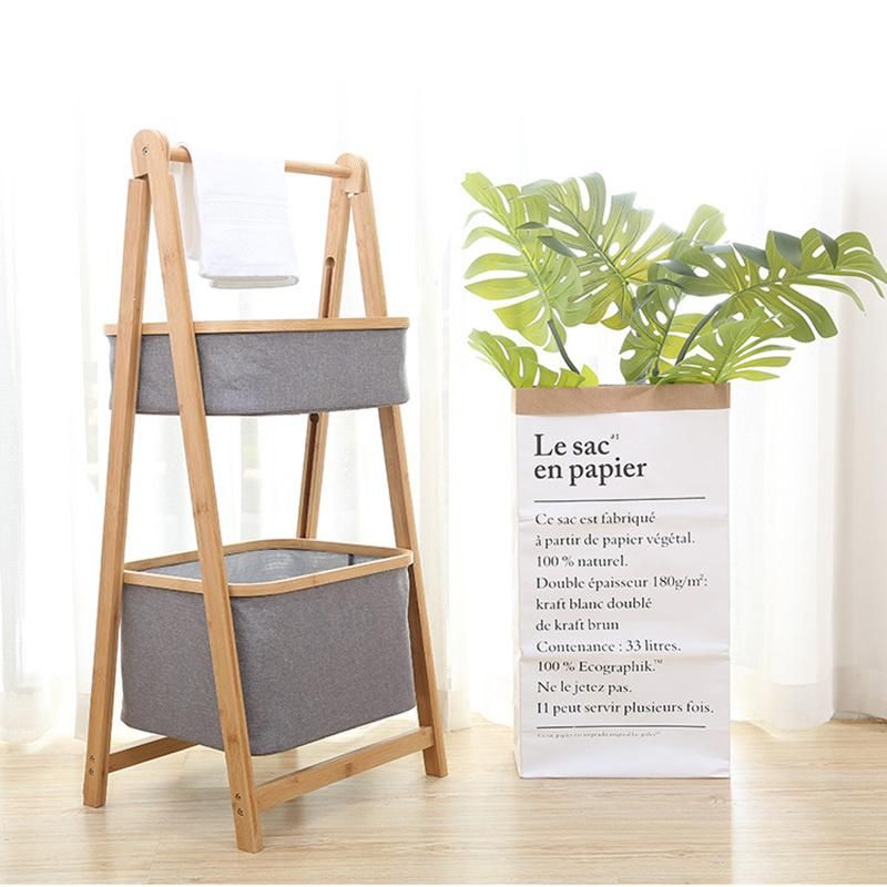 2 Tier Bamboo Home Bathroom Kitchen Storage Rack Shelf Basket