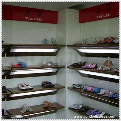 China Professional Exhibition Wall-Mounted Wooden Retail Display Shoe Rack