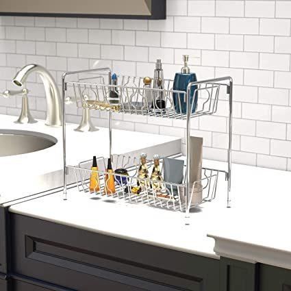 Simplehouseware 2-Tier Spice Rack Kitchen Organizer Countertop Shelf, Chrome