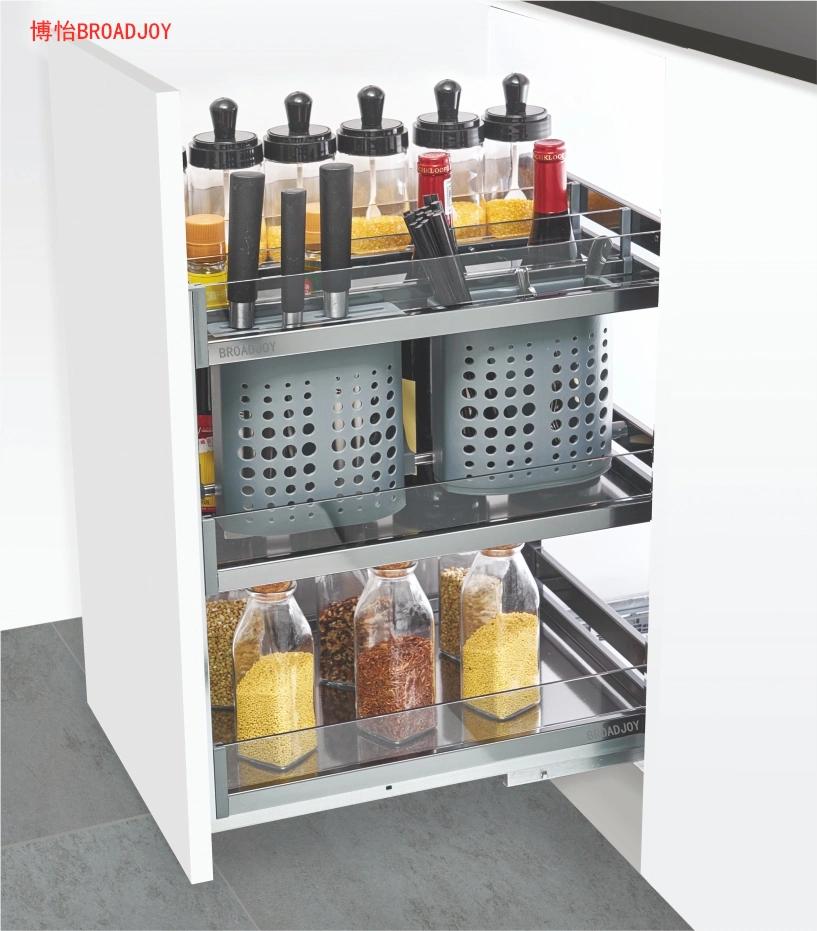 Home Kitchen Cabinet Accessory Base Unit Storage Pull out Basket Organizing Storage Basket Sauces Seasoning Storage Stainless Steel Basket Rack
