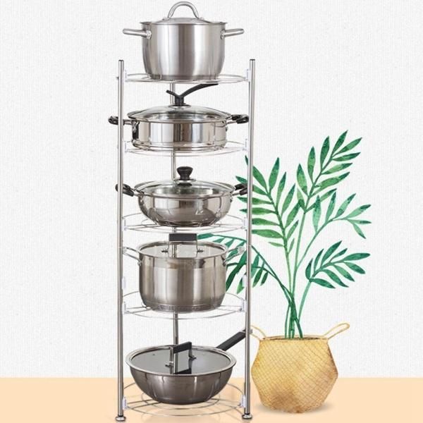 Stainless Steel Kitchen Storage Shelf Pan Stand Pot Holder Rack 5 Tiers