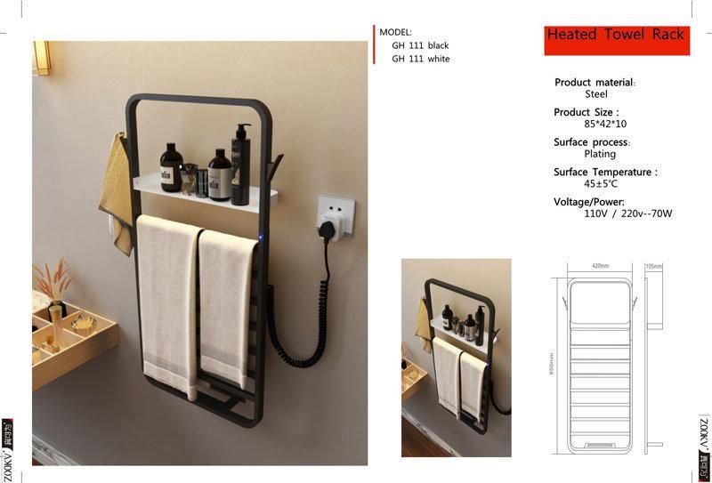 Wall Mounted Towel Warmer Dryer Rack for Bathroom Black Stainless Steel Towel Radiator Electric Heated Towel Rail