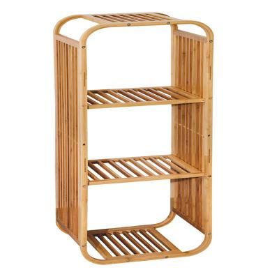 Popular 3 Tires Bamboo Storage Bathroom Standing Bookcase Rack Shelf