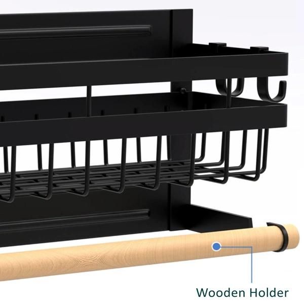 Magnetic 2 Tier Refrigerator Spice Storage Shelf Side Rack with Paper Towel Holder