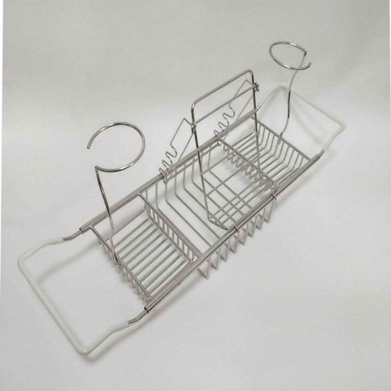 Stainless Steel Bathoom Accessories Expandable Bath Caddy Shelf Bathtub Tray Rack