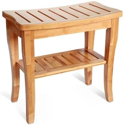 Bamboo Bathroom Shower Bench Bathtub Shower Chair SPA Bath Organizer Seat Stool with Towel Shelf