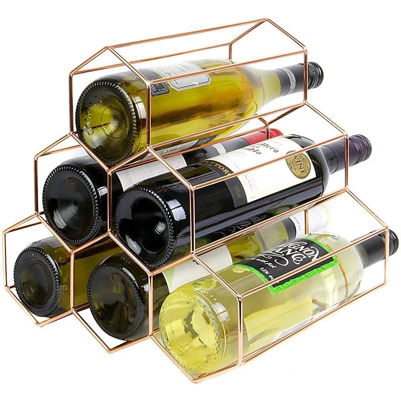 Hexagon Modern Design 6 Bottle Free Standing Rose Gold Wine Rack