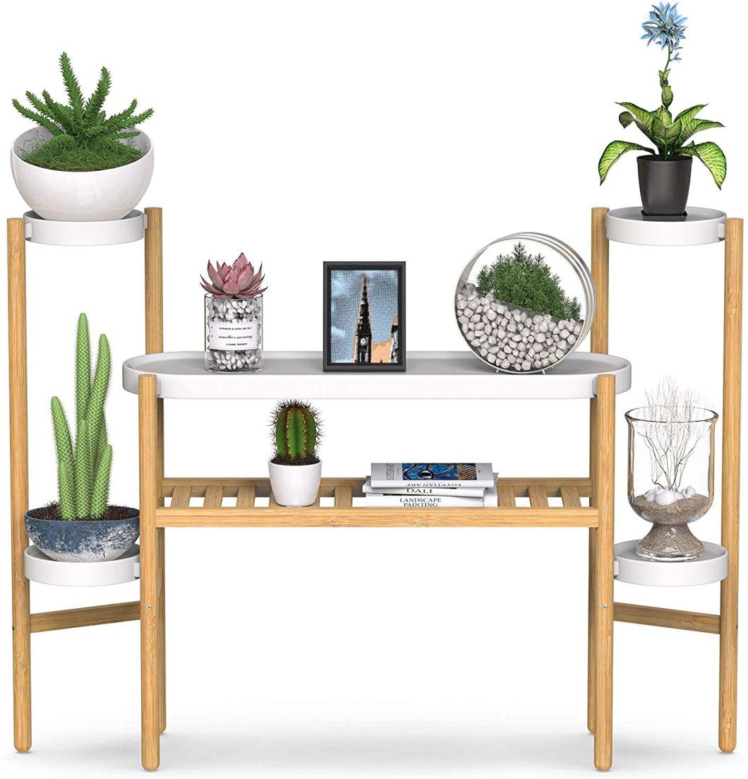 Bamboo Plant Shelf Indoor, 3 Tier Tall Plant Stand Table for Multiple Plants Holder, Corner Plant Display Rack (3-2-3 Tier)