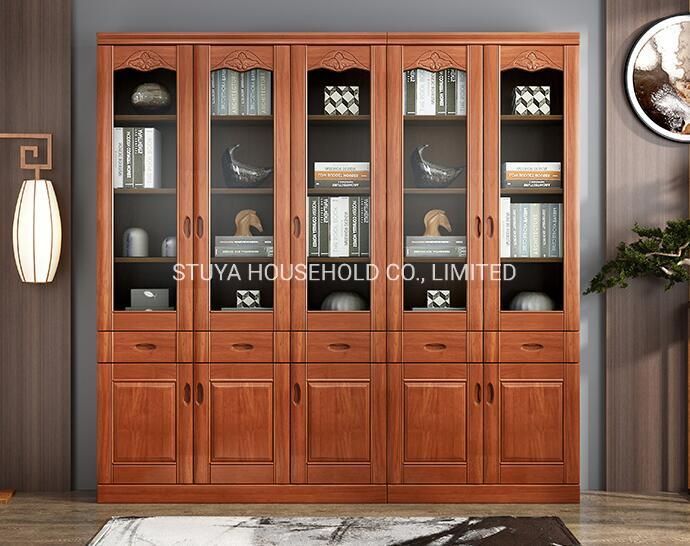 New Product Foshan Factory Classical Style Walnut Soilwood Bookshelf Cabinet Bookcase