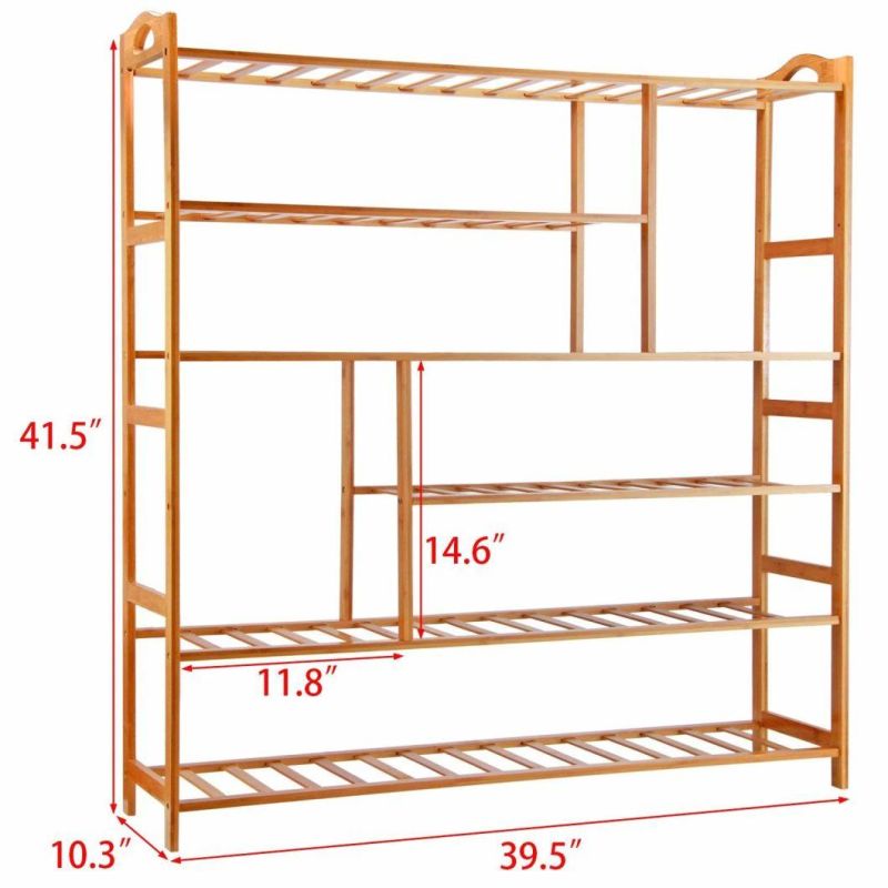 Multi Purpose 6-Tier Bamboo Rack with Handles Bamboo Storage Shelf
