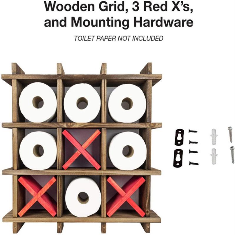 Rustic Paper Wooden Bathroom Kitchen Organizer Rack Wall-Mounted Tissue Paper Roll Holder