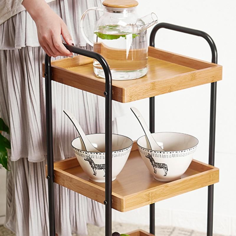 China Supplier Customized 3-Tier Movable Bamboo Kitchen Storage Shelf Rack