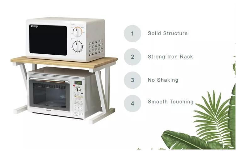 High Quality Logo Custom Kitchenware Storage Rack Kitchen Wooden Steel Storage Shelf Microwave Oven Rack