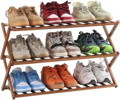 Multi Tier Shoe Rack, Foldable Bamboo Shoe Organizer Rack Multifunctional Storage Free Standing Shoe Shelf, 3 Tier