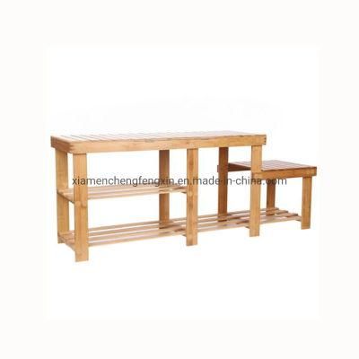 Eco Friendly Multifunction Entryway Houseware Seat, Natural Bamboo Shoe Rack Bench with 4-Tier Storage Shelf