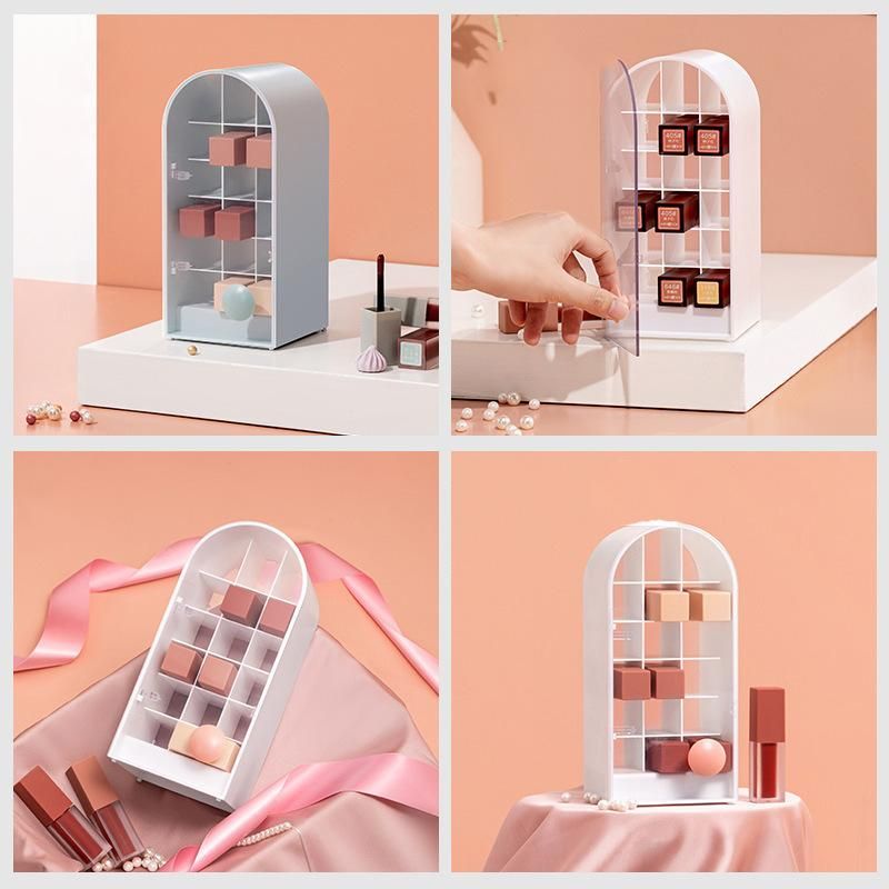 Lipstick Storage Box Small Dust-Proof Belt Cover Rack Multi-Grid Desktop Dresser Lip Gloss Lip Glaze Box Storage Rack Wbb15948