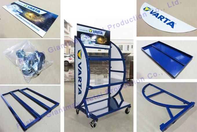 High Quality Flooring Automotive Car Battery Storage Display Rack with Wheels