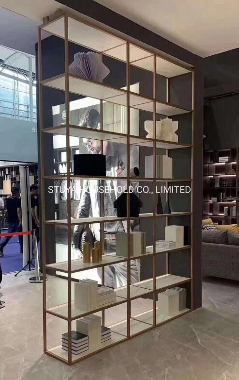 Modern Luxury Style Home Furniture Aluminum Frame Glass Shelf Rack with Wardrobe Cabinet