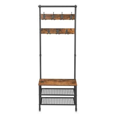 Wooden Hall Entryway Coat Rack with Shoe Rack Bench