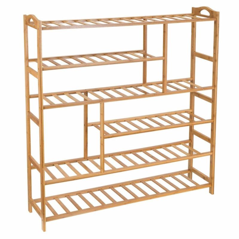 Multi Purpose 6-Tier Bamboo Rack with Handles Bamboo Storage Shelf