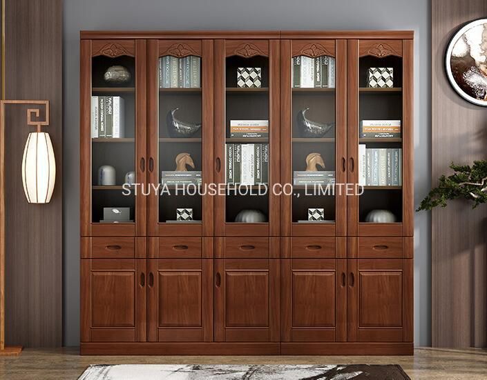 New Product Foshan Factory Classical Style Walnut Soilwood Bookshelf Cabinet Bookcase