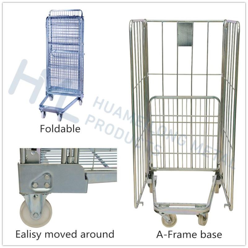 Supermarket Industrial Laundry Collapsible Wheeled Rolling Cages Cart for Sale