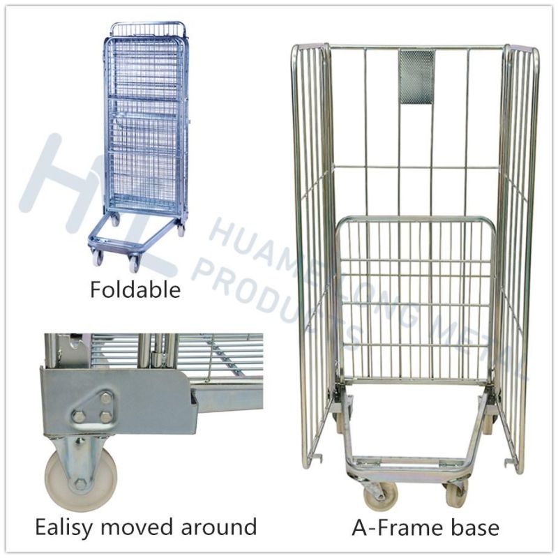 Supermarket Industrial Laundry Collapsible Wheeled Rolling Cages Cart for Sale