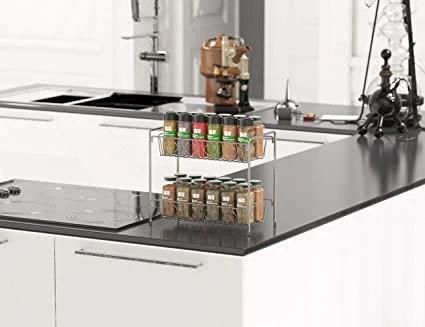 Spice Rack Organizer for Countertop 2 Tier Counter Shelf Standing Holder Storage for Kitchen Cabinet-Bronze