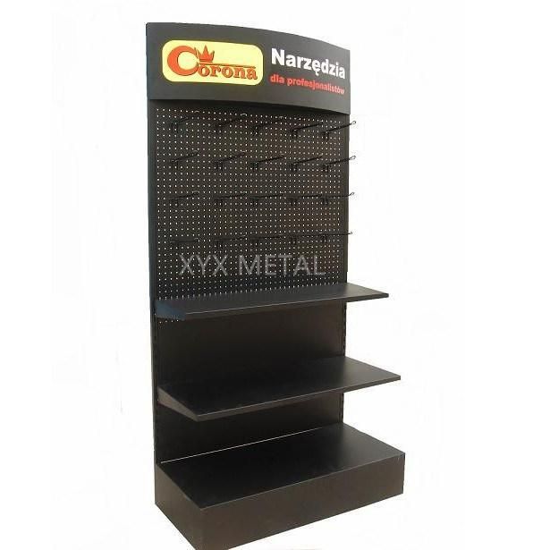 Customized Logo Metal Pegboard Floor Shelf Stand Tools Exhibition Display Rack