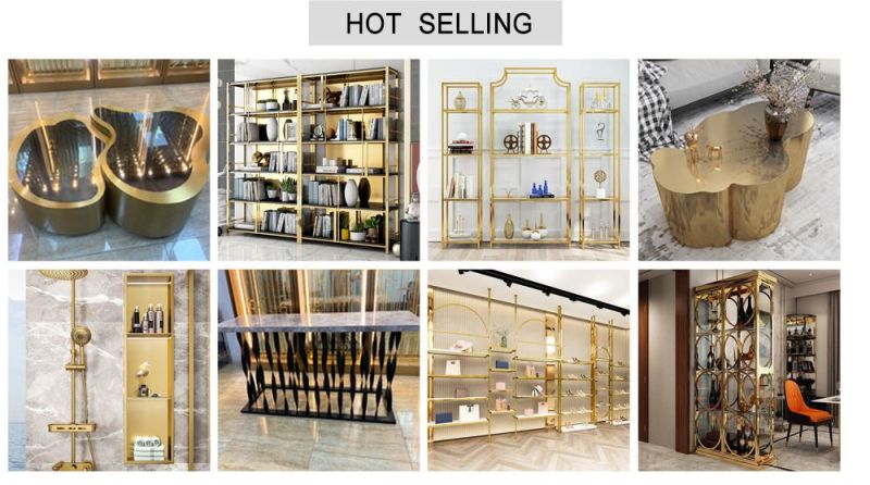 Ef960 Quality Gold Price Home Living Room Decoration PVD Stainless Steel Customized Metal Book Shelves