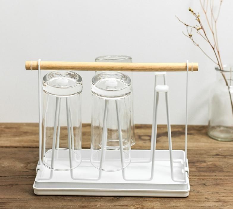 Handle Kitchen Desktop 6 Cup Mug Drying Holder Storage Rack