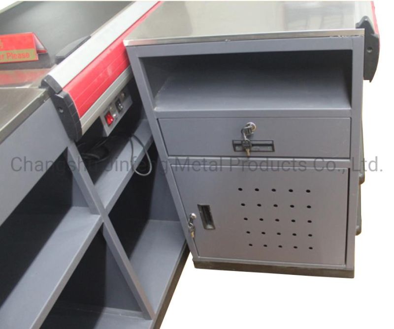 Supermarket Shelf Retail Store Cashier Table Electric Checkout Counter with Conveyor Belt