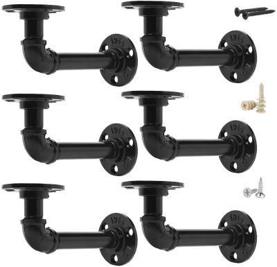 6PCS Rustic Pipe Decor Industrial DIY Pipe Shelf Bracket for Wood Floating Shelf