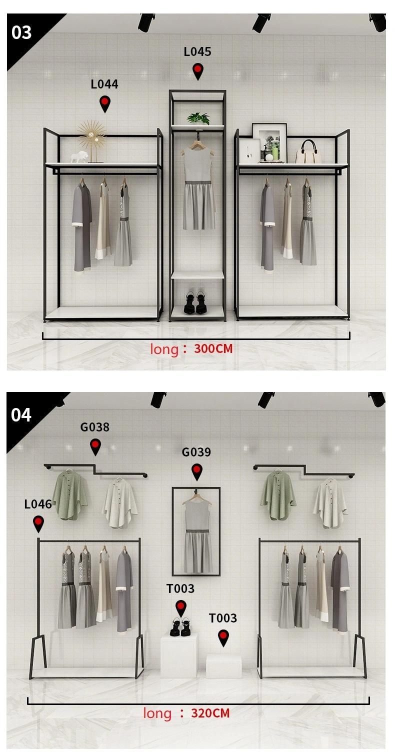 High End Boutique Garment Store Wall Mounted Racks Fashion Simple Black Metal Clothing Retail