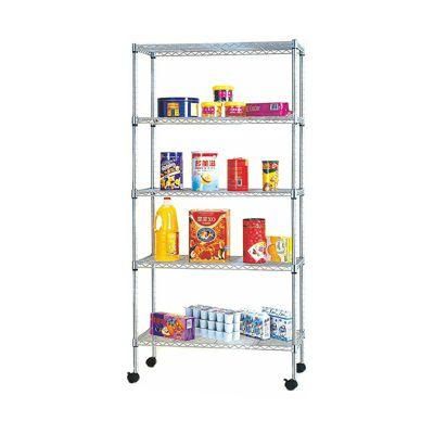 Kitchen 5 Tiers Chrome Wire Shelving Cart Storage Rack with Wheels