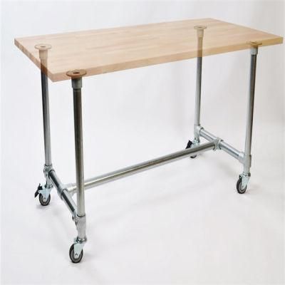 L-Shaped Industrial Rustic Desk in Left Handed Style Silver Legs Made by Scaffold Key Clamp Fittings