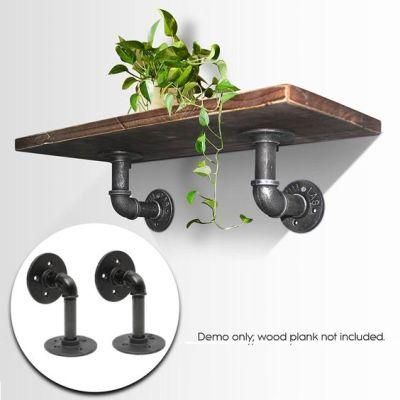 2PCS Vintage Retro Black Iron Industrial Pipe Shelf Bracket for Home Decoration Storage Holders