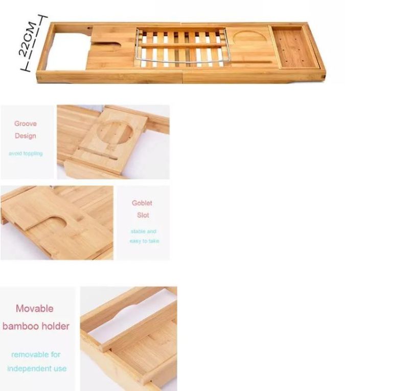 Bathtub Rack Non-Slip Nail-Free Multifunctional Shelving Board Bamboo Bath Rack Folding and Retractable Tray