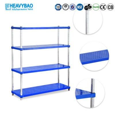 Heavybao Customized New Design Hotel Kitchen Supermarket Blue Color Plastics Rack Shelf