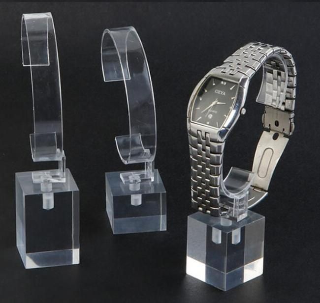 Clear Plexiglass Watch Display Stand Retail Wristwatch Shelf with C Holder