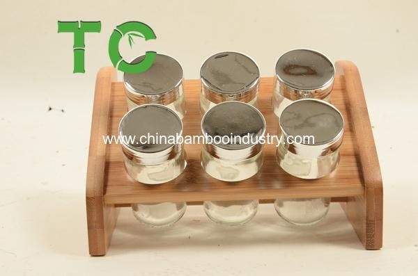 Bamboo Spice Rack 6-Jar Bamboo Countertop Spice Rack Organizer, Spice Storage Bamboo Spice Bottle Rack with Shelf